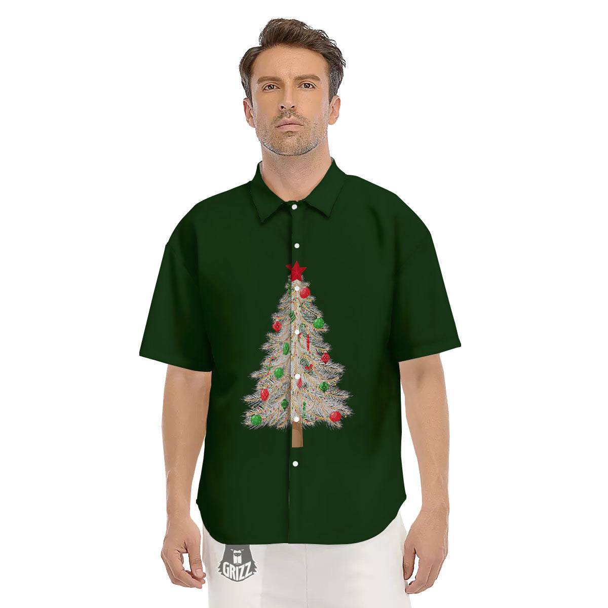 Christmas Decorated Tree Print Men's Short Sleeve Shirts-grizzshop