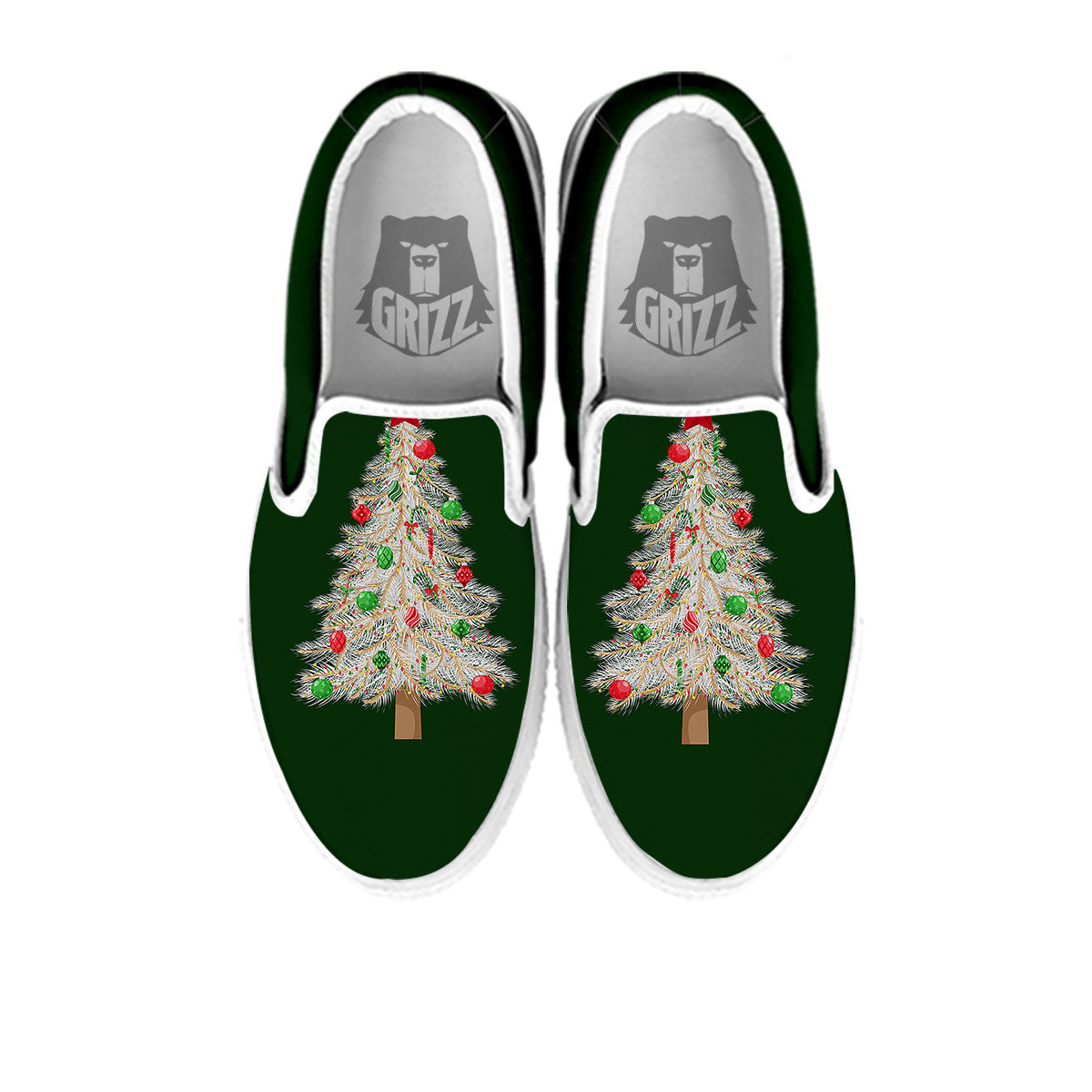 Christmas Decorated Tree Print White Slip On Shoes-grizzshop