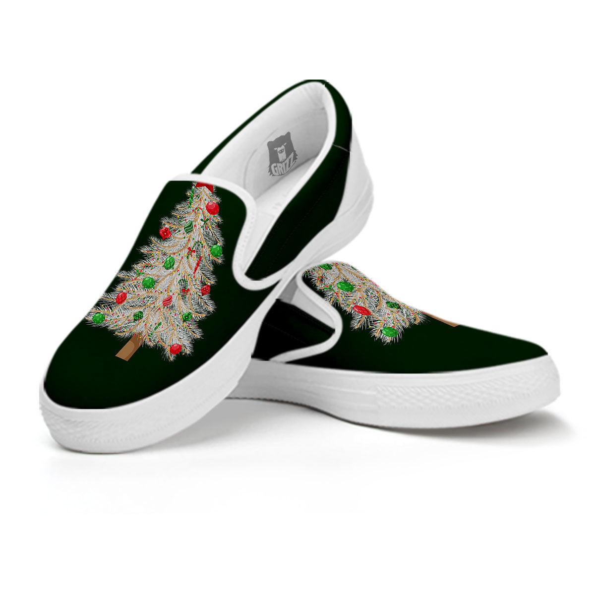 Christmas Decorated Tree Print White Slip On Shoes-grizzshop