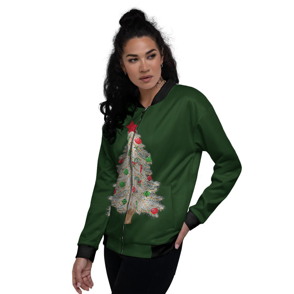 Christmas Decorated Tree Print Women's Bomber Jacket-grizzshop