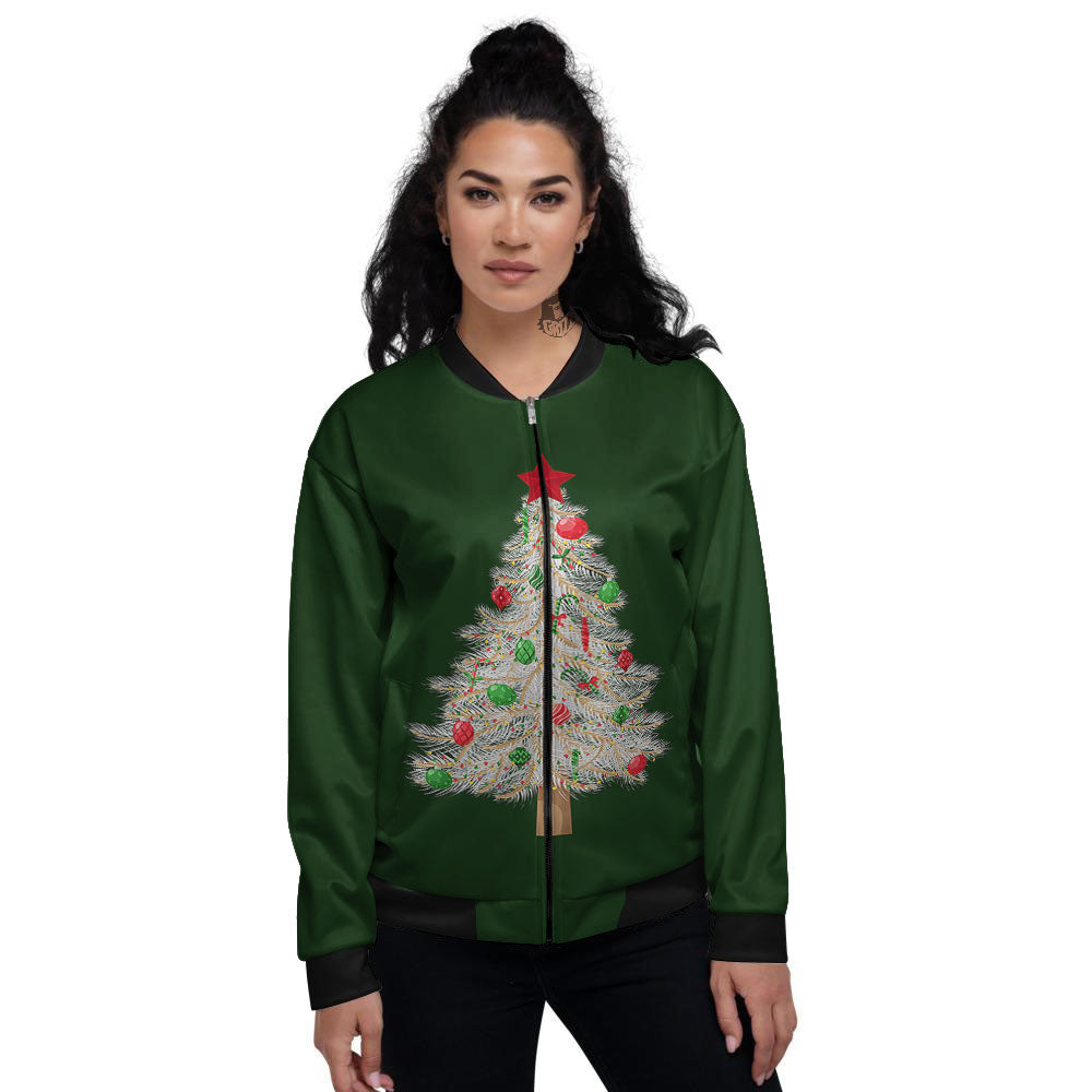 Christmas Decorated Tree Print Women's Bomber Jacket-grizzshop