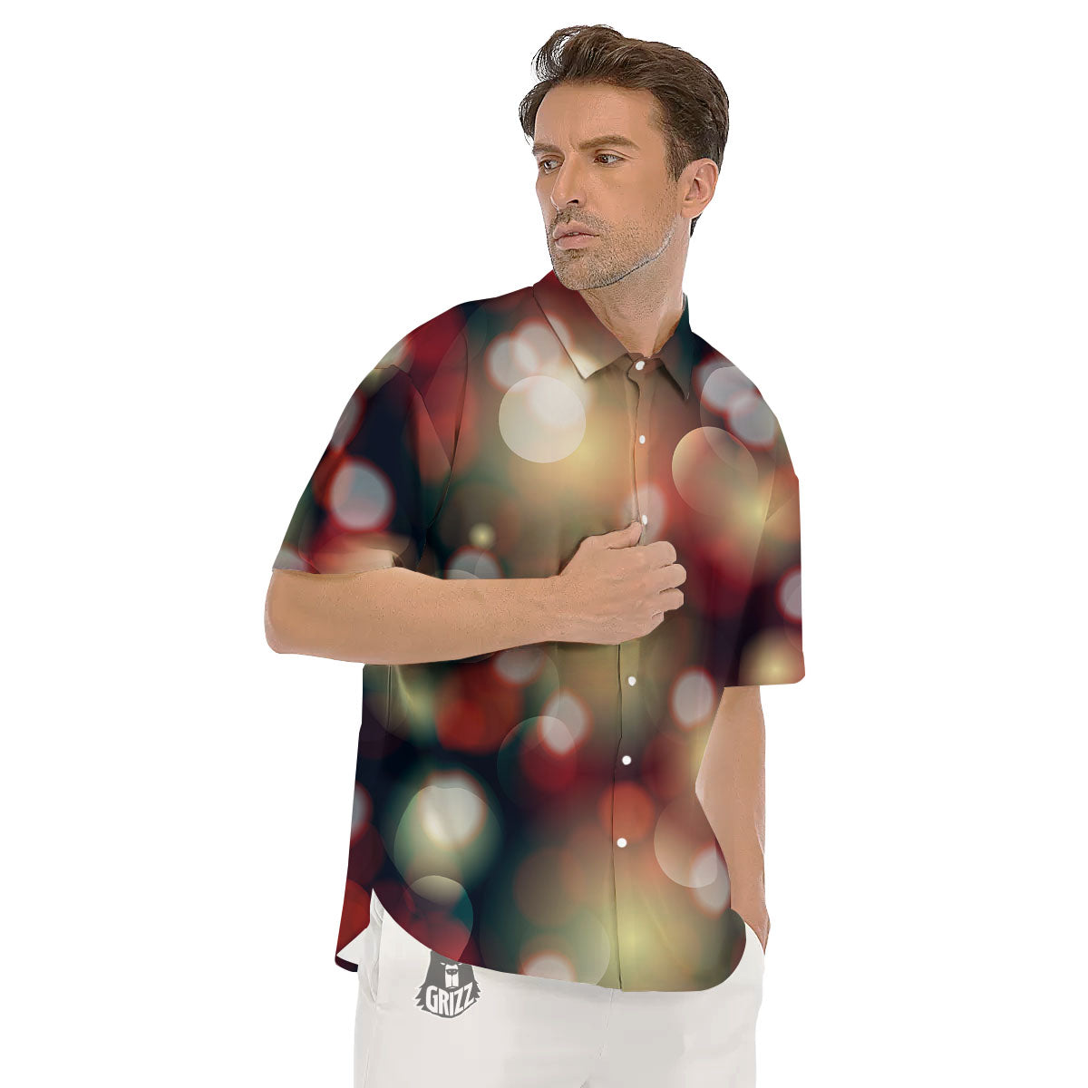 Christmas Defocused Lights Print Men's Short Sleeve Shirts-grizzshop