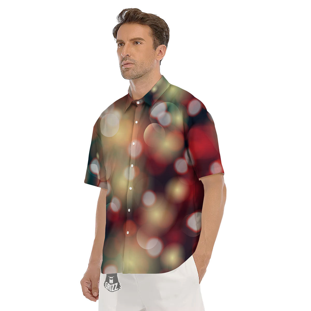 Christmas Defocused Lights Print Men's Short Sleeve Shirts-grizzshop