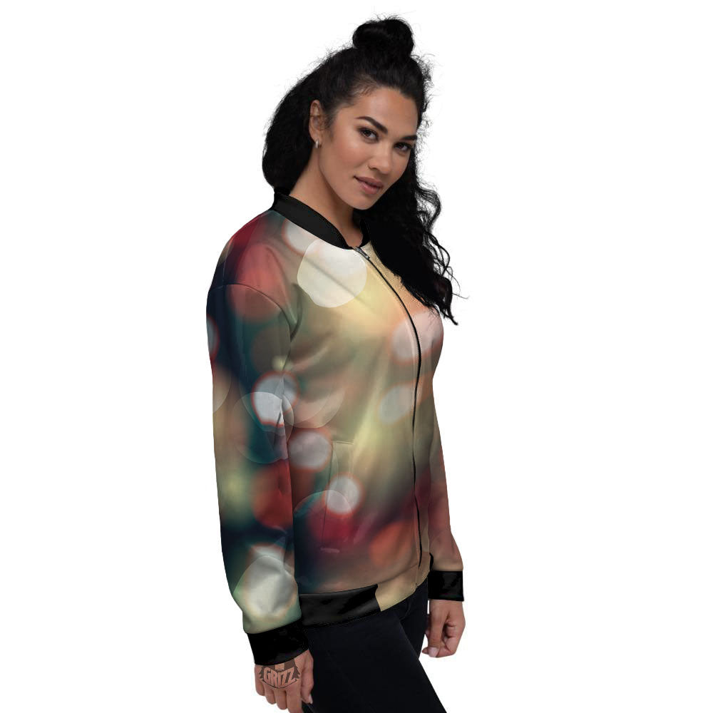 Christmas Defocused Lights Print Women's Bomber Jacket-grizzshop