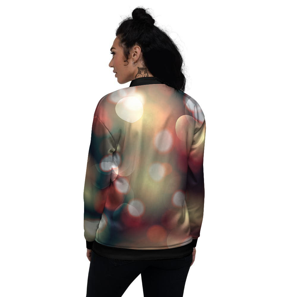 Christmas Defocused Lights Print Women's Bomber Jacket-grizzshop