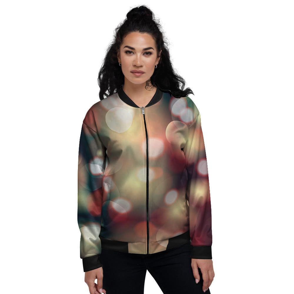 Christmas Defocused Lights Print Women's Bomber Jacket-grizzshop