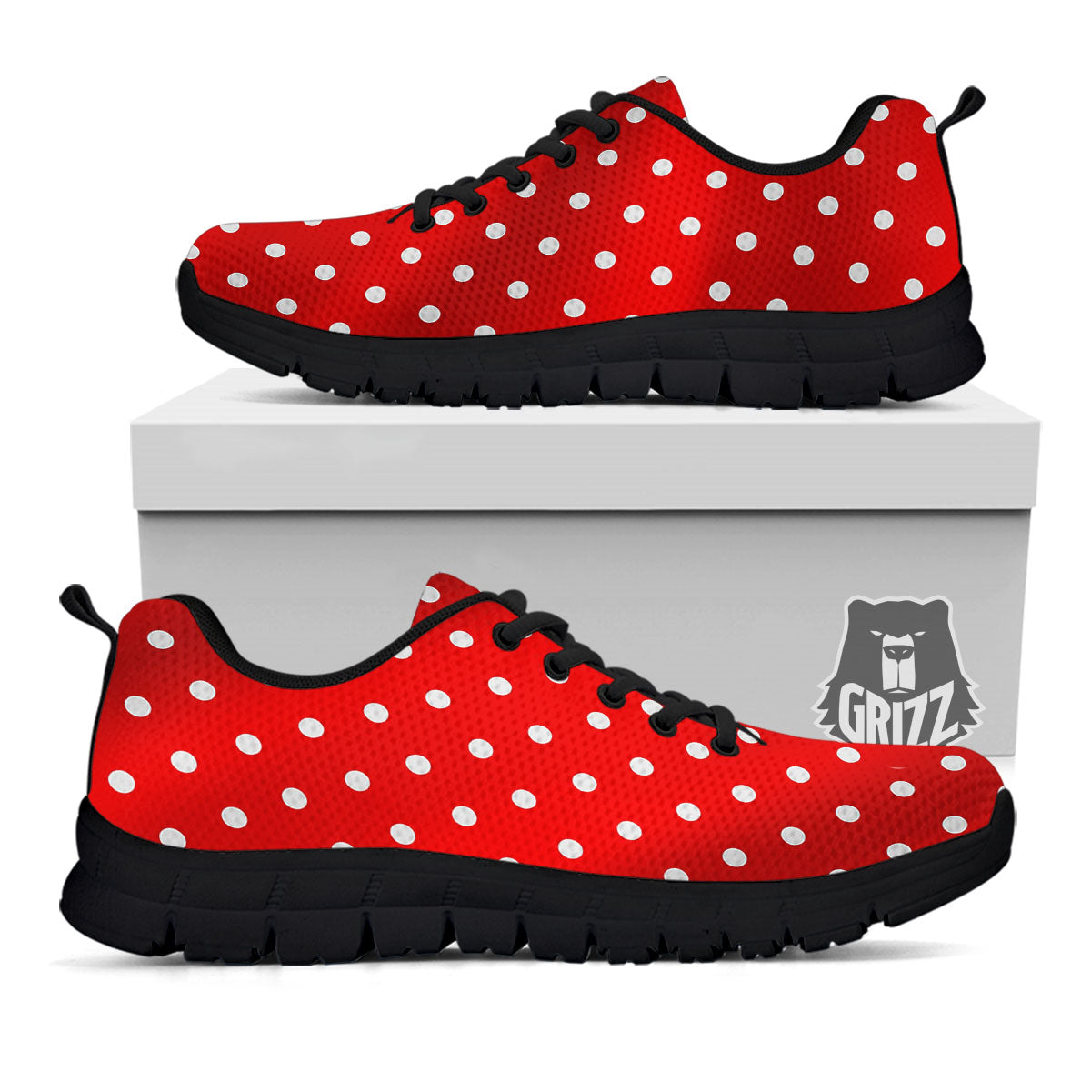 Christmas Dots White And Red Print Black Sneaker-grizzshop