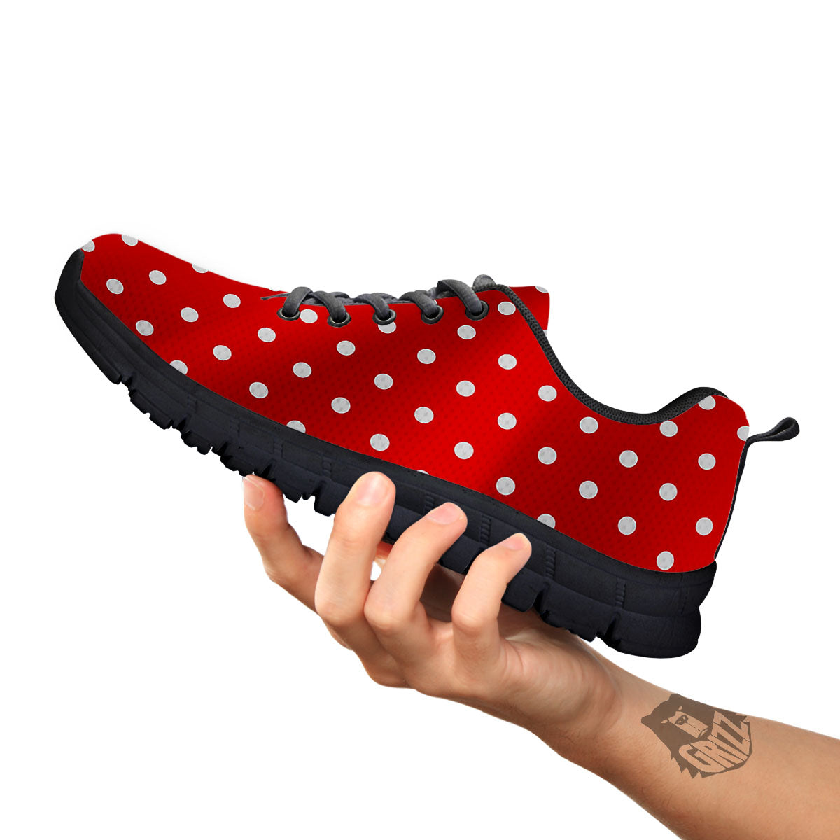 Christmas Dots White And Red Print Black Sneaker-grizzshop