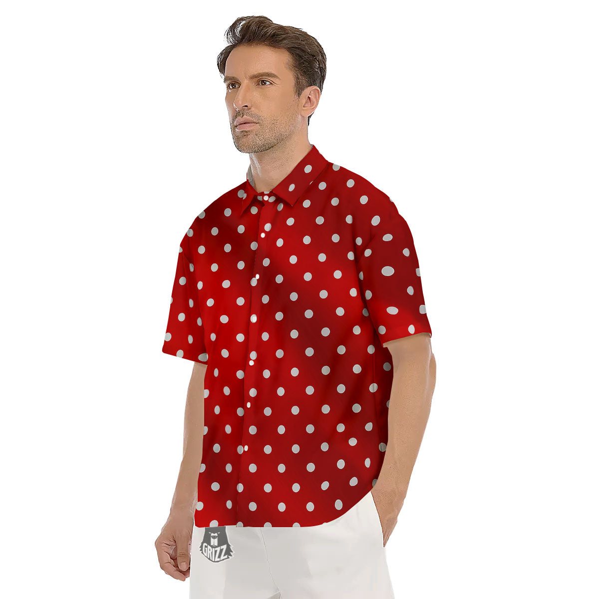 Christmas Dots White And Red Print Men's Short Sleeve Shirts-grizzshop