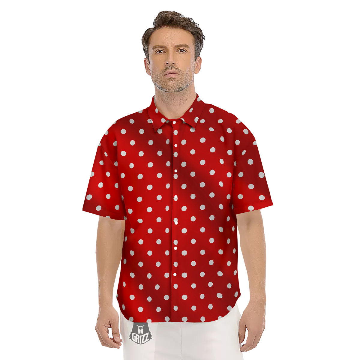 Christmas Dots White And Red Print Men's Short Sleeve Shirts-grizzshop