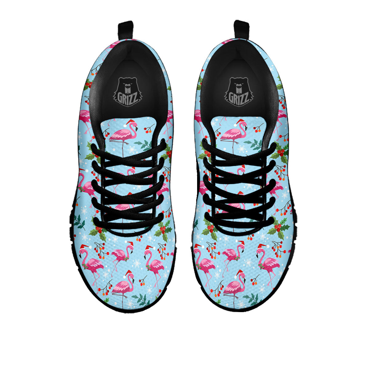 Christmas Flamingo Pink Print Pattern Black Sneaker-grizzshop