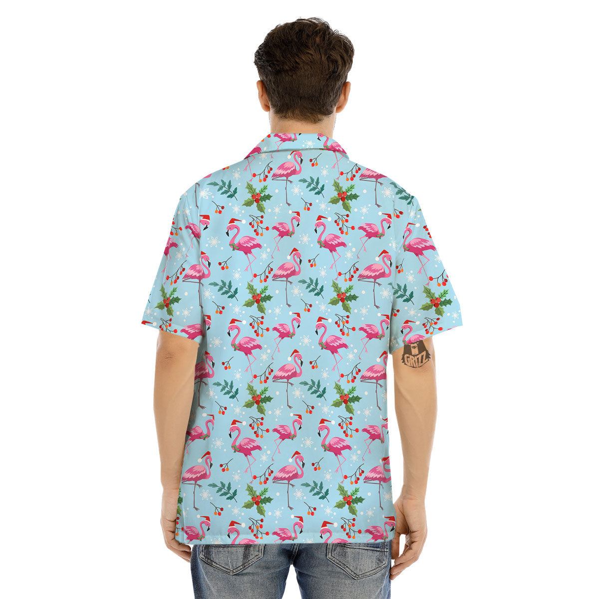 Christmas Flamingo Pink Print Pattern Men's Hawaiian Shirt-grizzshop