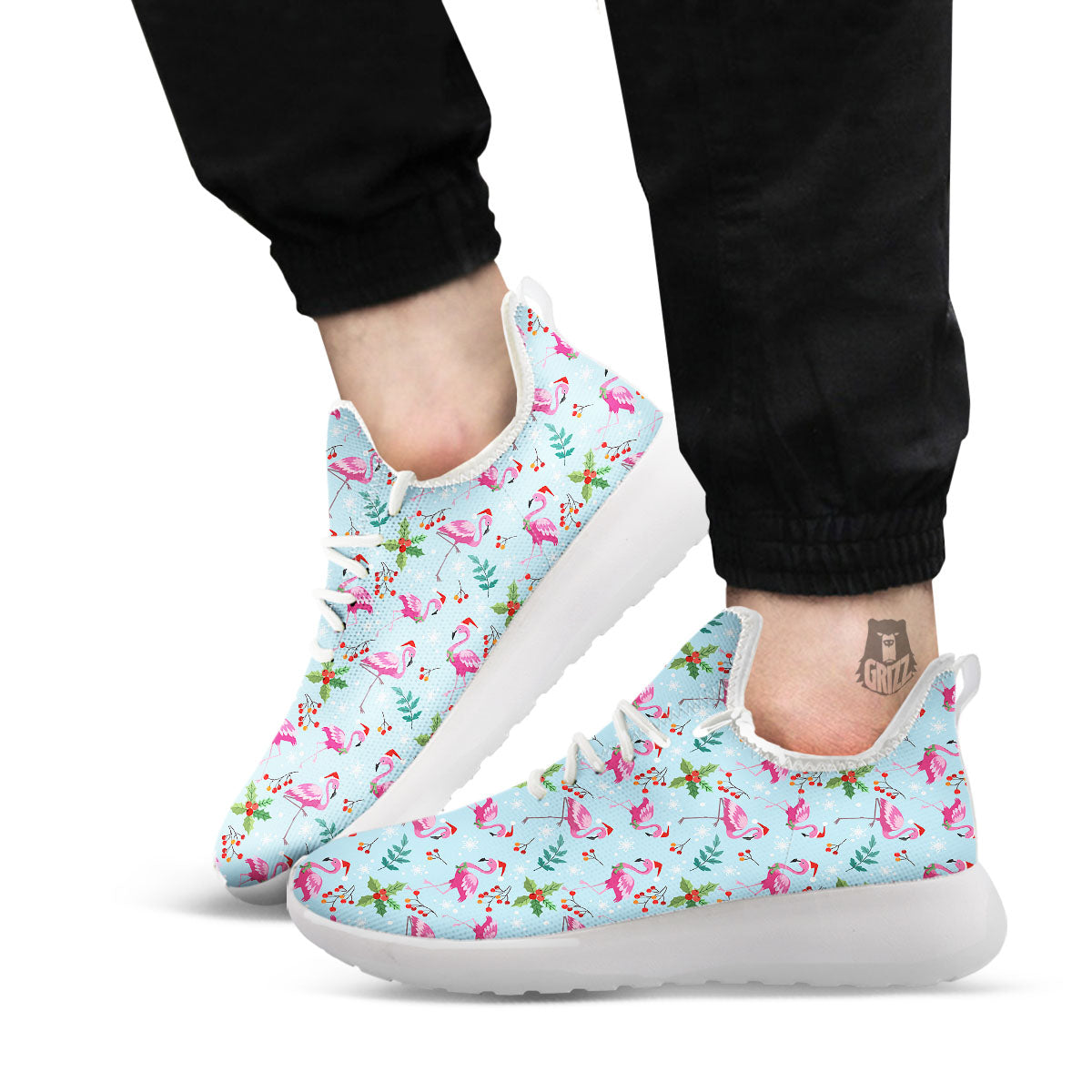 Christmas Flamingo Pink Print Pattern White Athletic Shoes-grizzshop