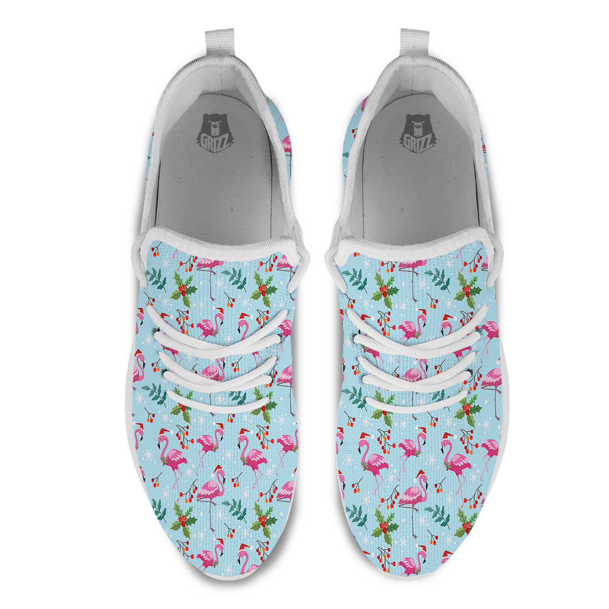 Christmas Flamingo Pink Print Pattern White Athletic Shoes-grizzshop