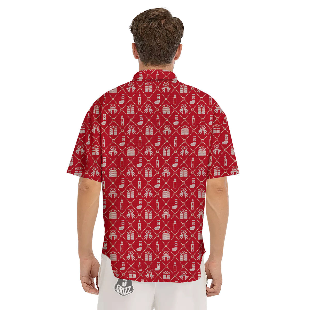 Christmas Gift Knitted Print Pattern Men's Short Sleeve Shirts-grizzshop