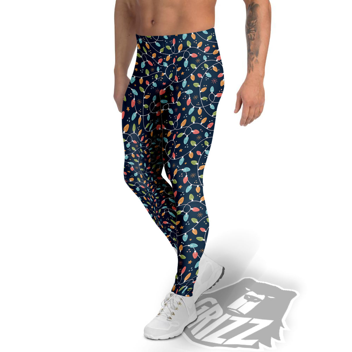 Christmas Lights Colorful Print Men's Leggings-grizzshop