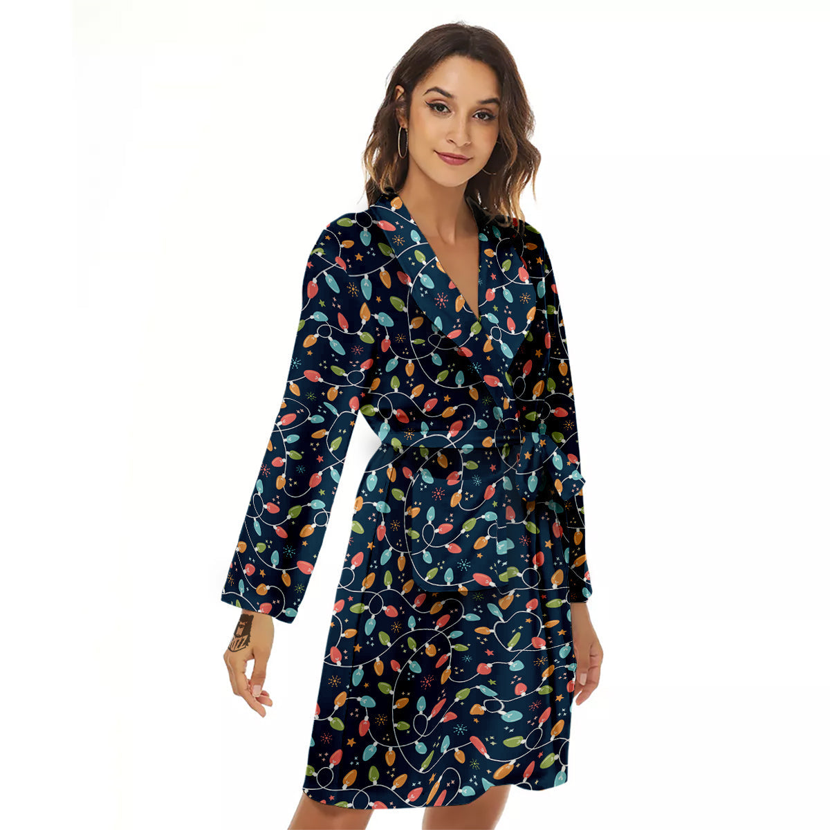 Christmas Lights Colorful Print Women's Robe-grizzshop