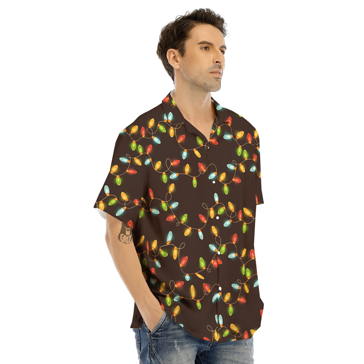 Christmas Lights Print Pattern Men's Hawaiian Shirt-grizzshop