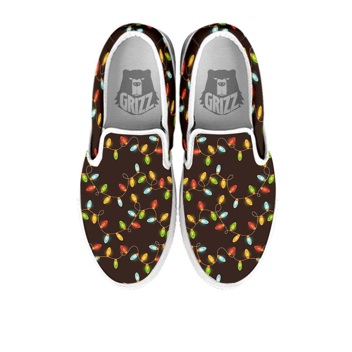 Christmas Lights Print Pattern White Slip On Shoes-grizzshop