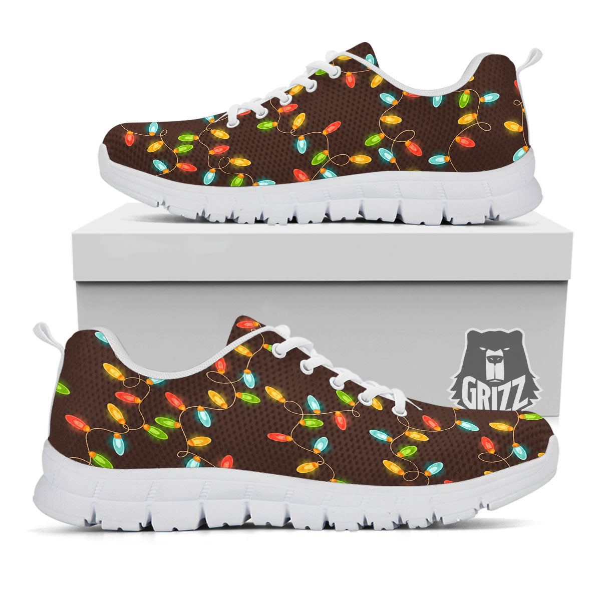 Christmas Lights Print Pattern White Sneaker-grizzshop