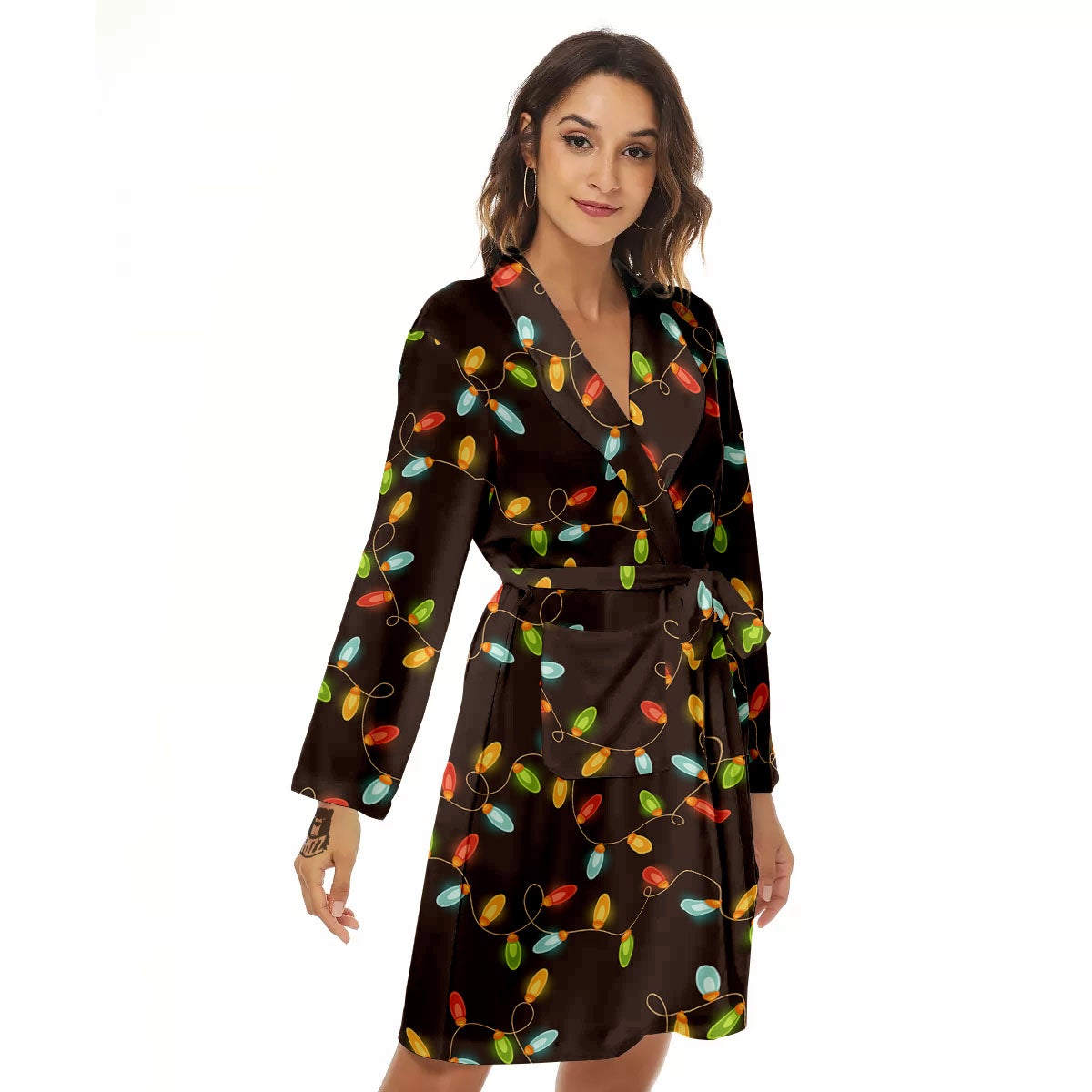 Christmas Lights Print Pattern Women's Robe-grizzshop