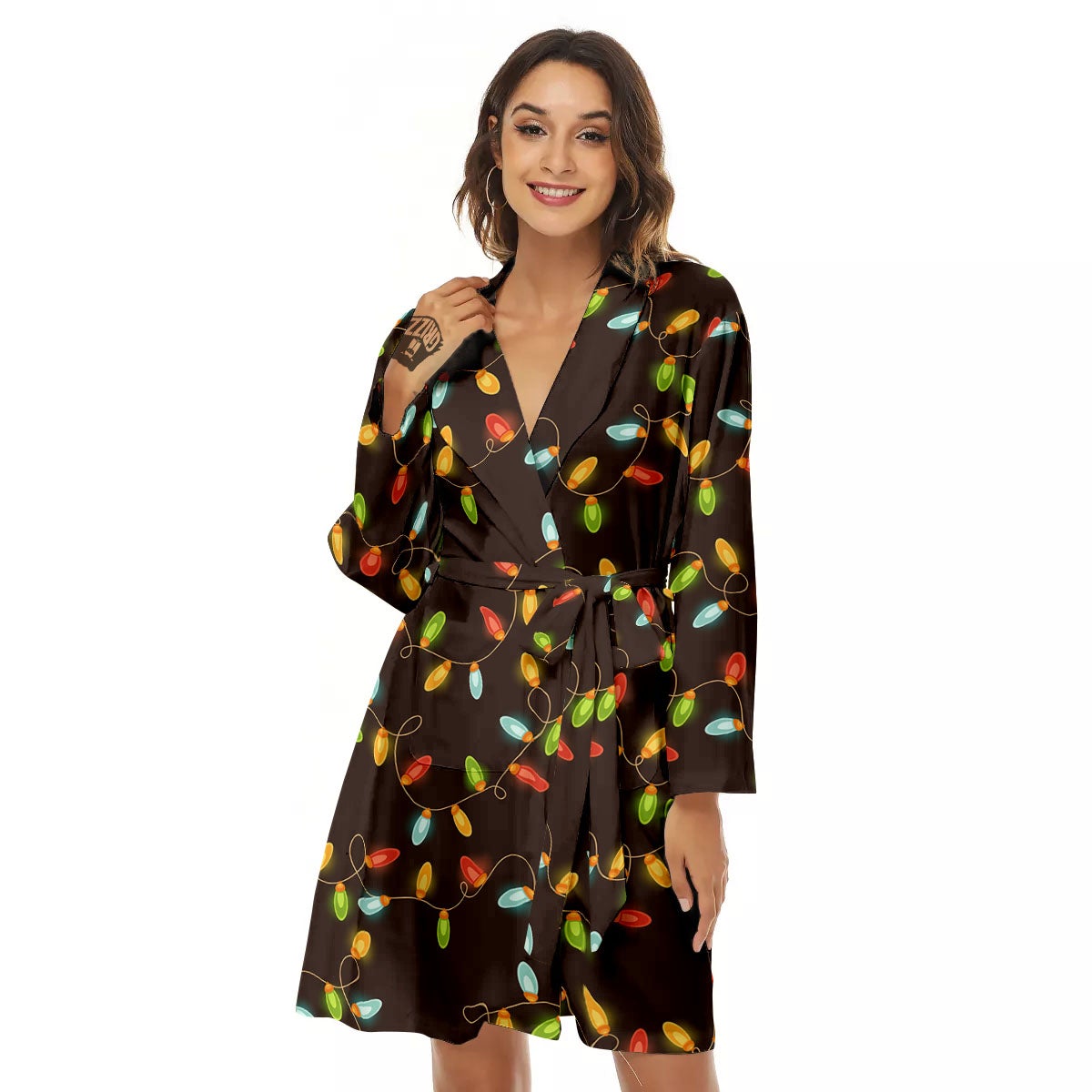 Christmas Lights Print Pattern Women's Robe-grizzshop