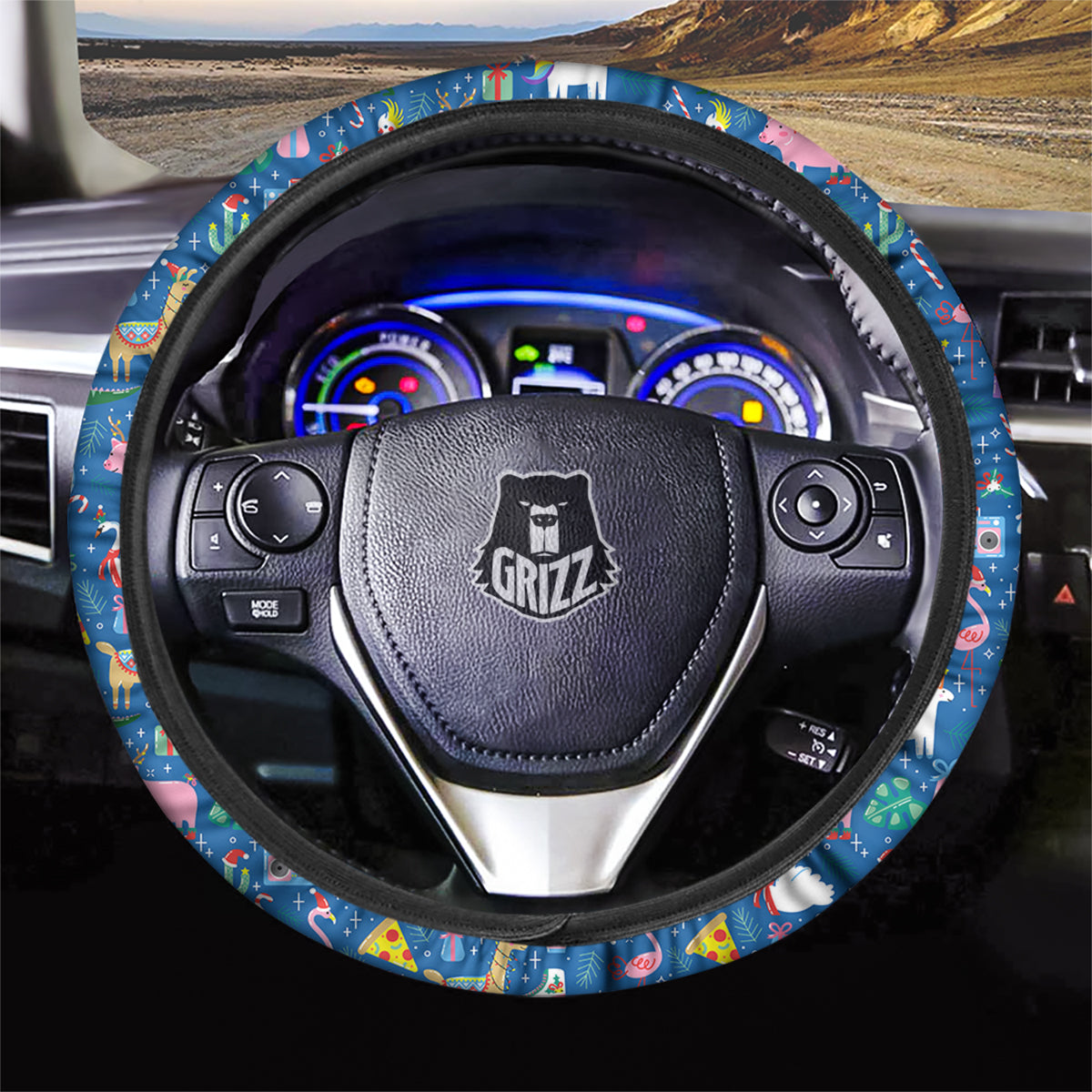 Christmas Party Funny Animals Print Pattern Car Steering Wheel Cover-grizzshop