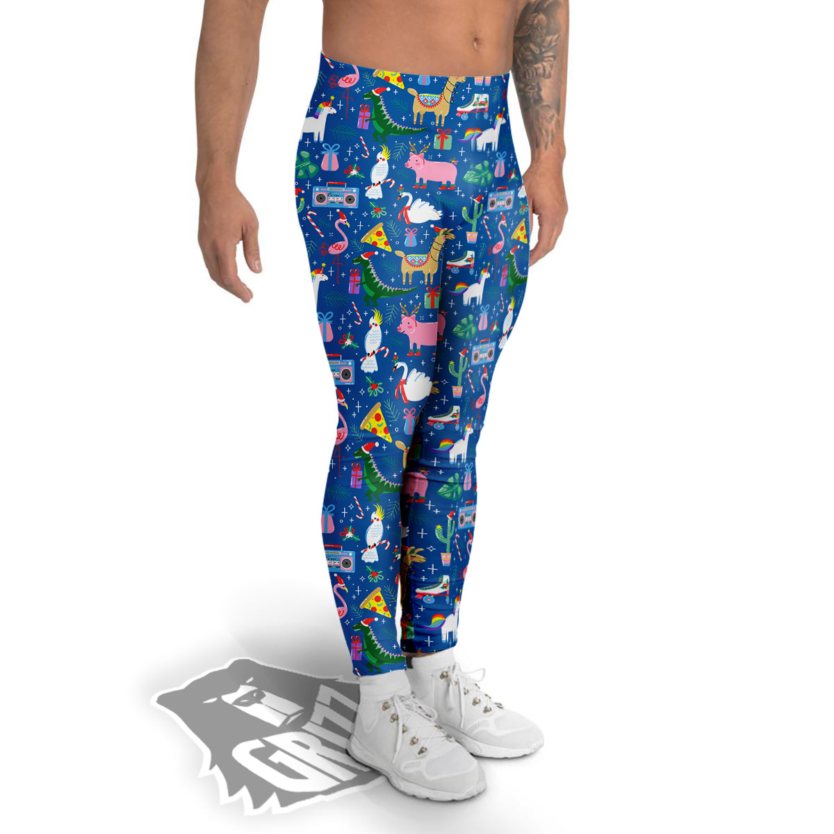 Christmas Party Funny Animals Print Pattern Men's Leggings-grizzshop