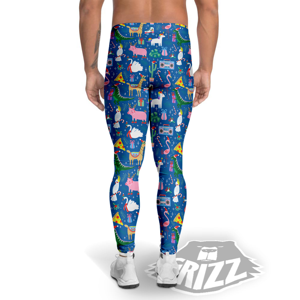Christmas Party Funny Animals Print Pattern Men's Leggings-grizzshop
