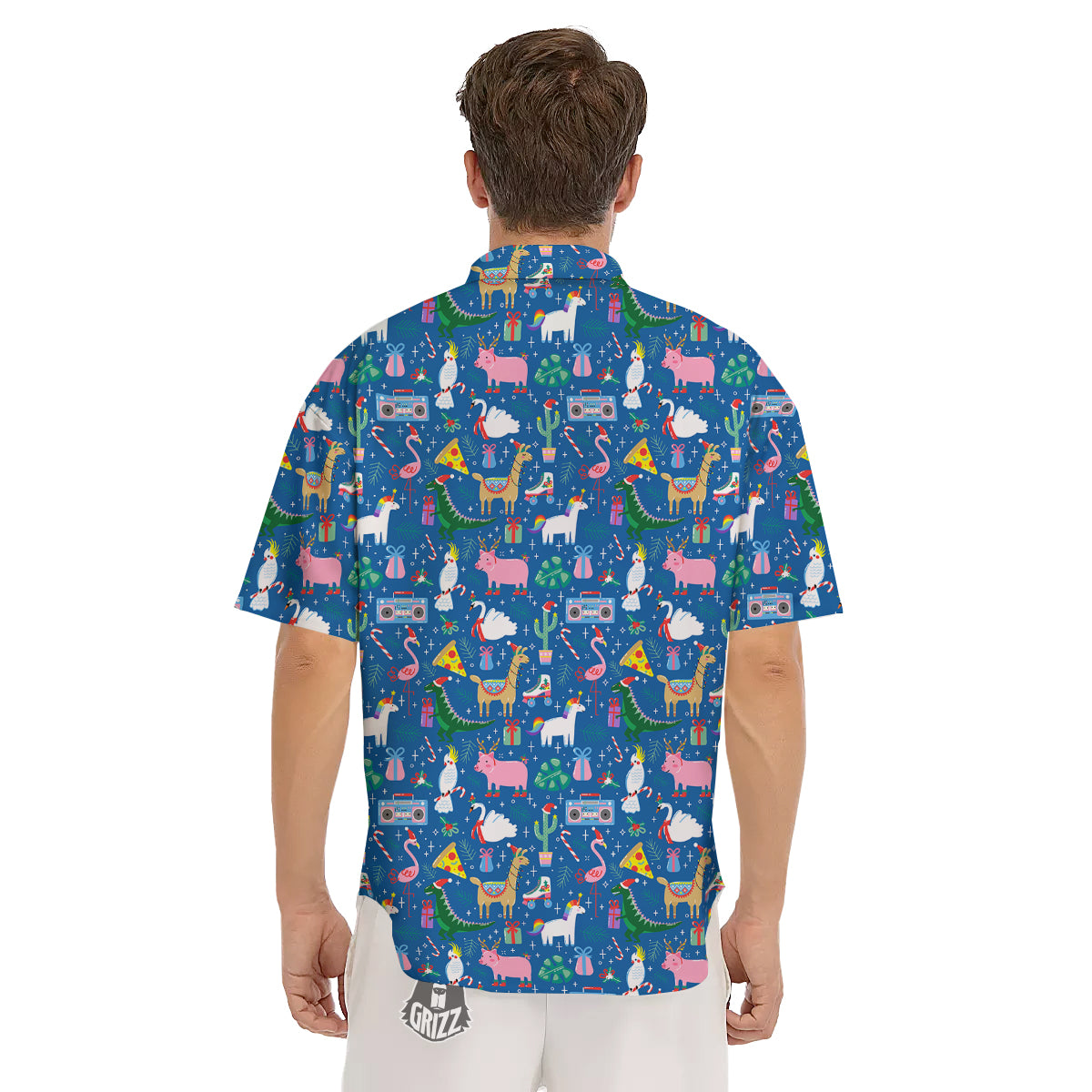 Christmas Party Funny Animals Print Pattern Men's Short Sleeve Shirts-grizzshop