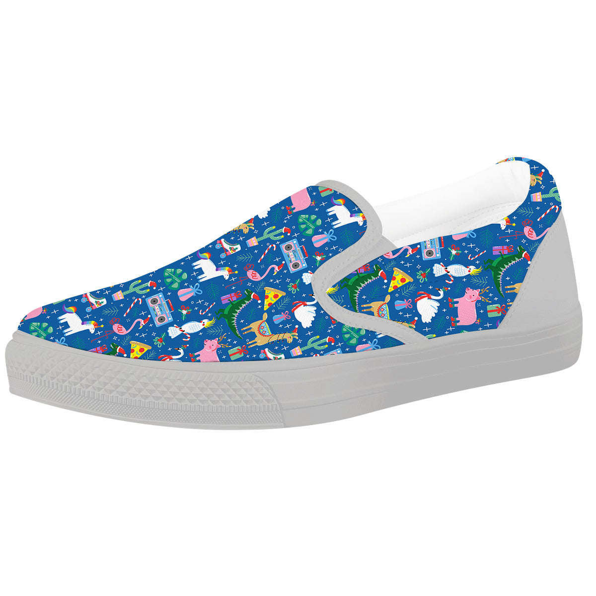 Christmas Party Funny Animals Print Pattern White Slip On Shoes-grizzshop