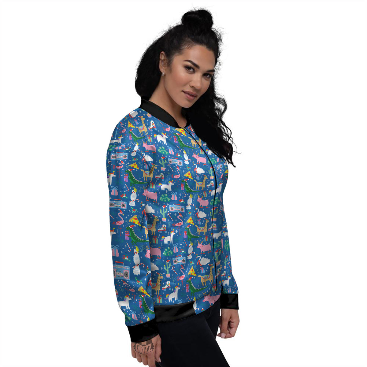 Christmas Party Funny Animals Print Pattern Women's Bomber Jacket-grizzshop