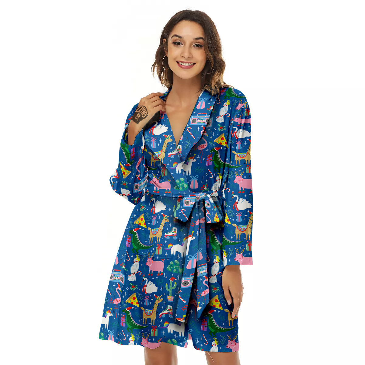Christmas Party Funny Animals Print Pattern Women's Robe-grizzshop