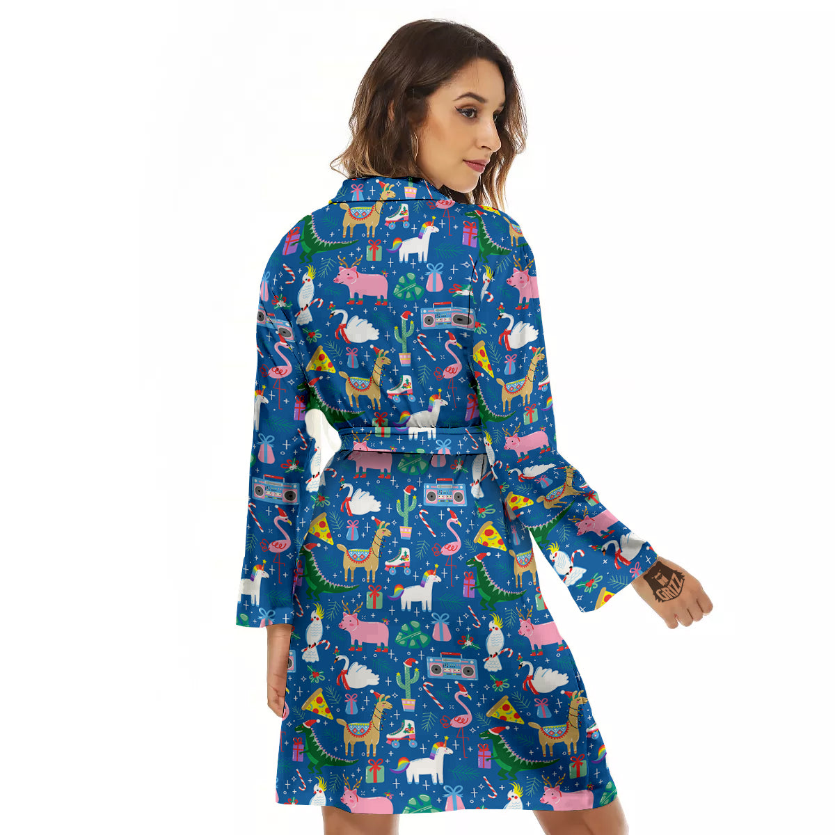 Christmas Party Funny Animals Print Pattern Women's Robe-grizzshop