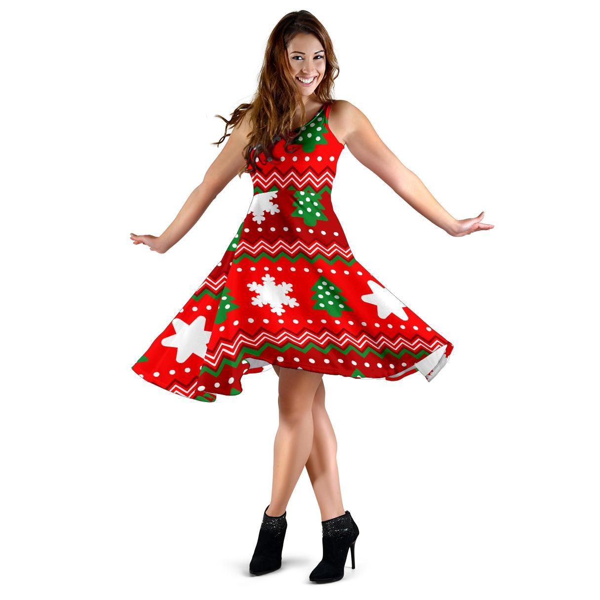 Christmas Pattern Print Dress-grizzshop