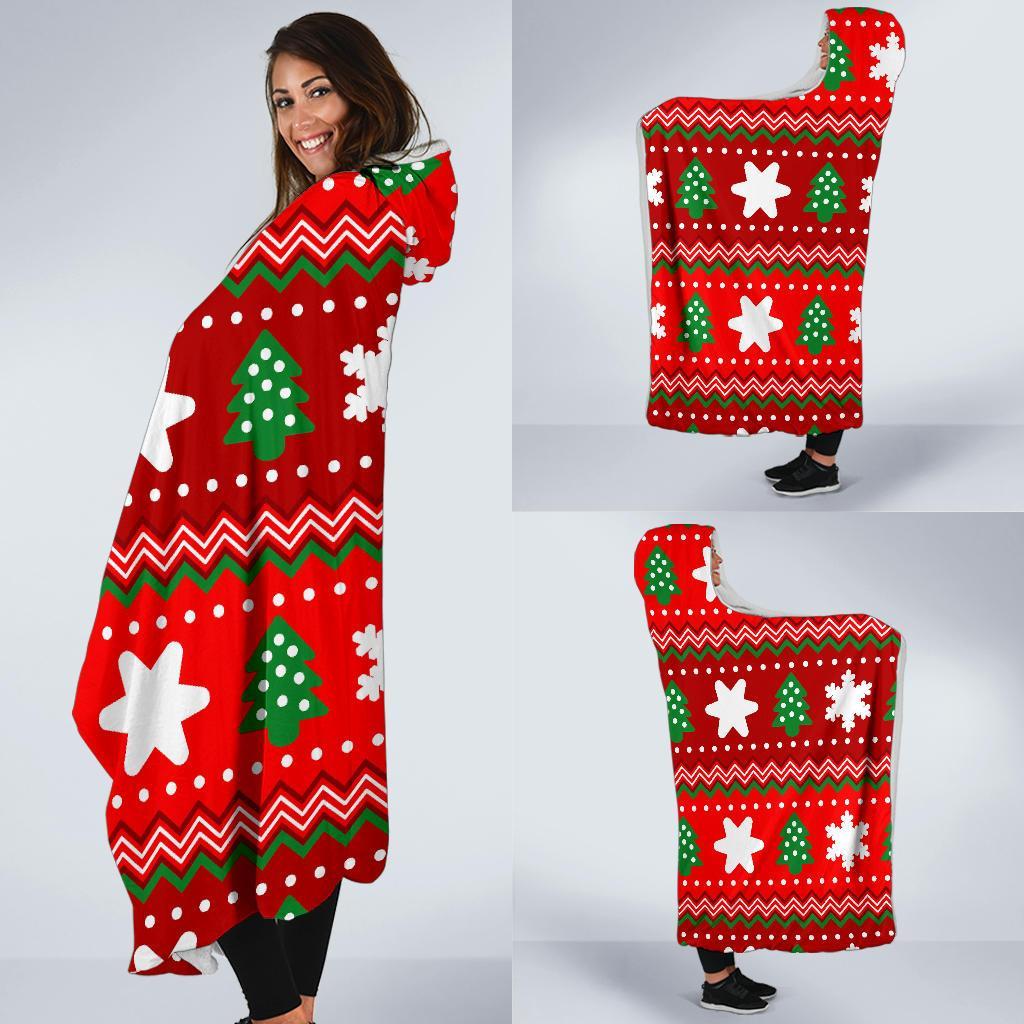 Christmas Pattern Print Hooded Blanket-grizzshop