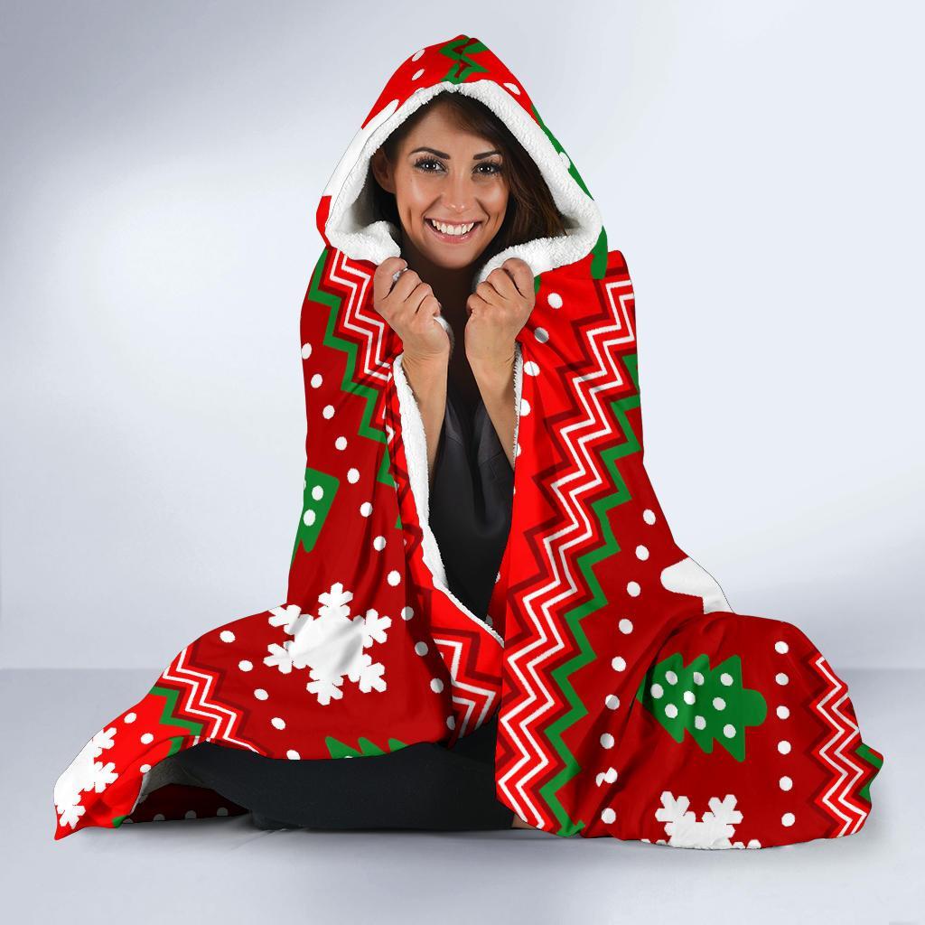 Christmas Pattern Print Hooded Blanket-grizzshop