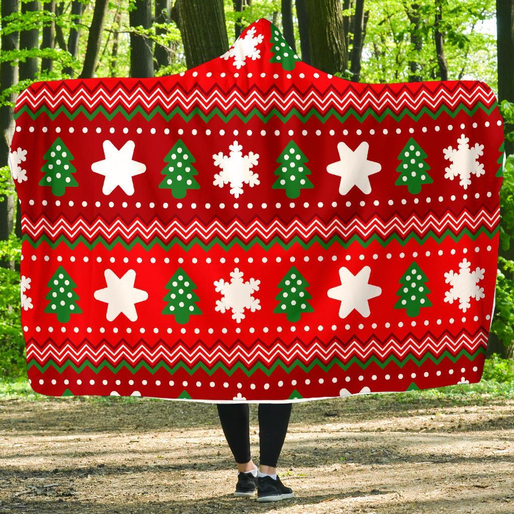 Christmas Pattern Print Hooded Blanket-grizzshop