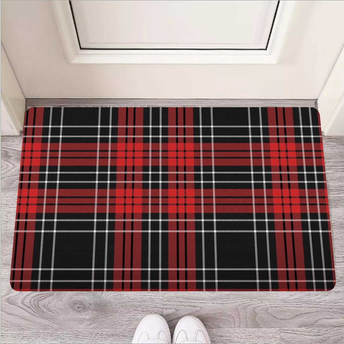 Christmas Red Plaid Scottish Door Mat-grizzshop