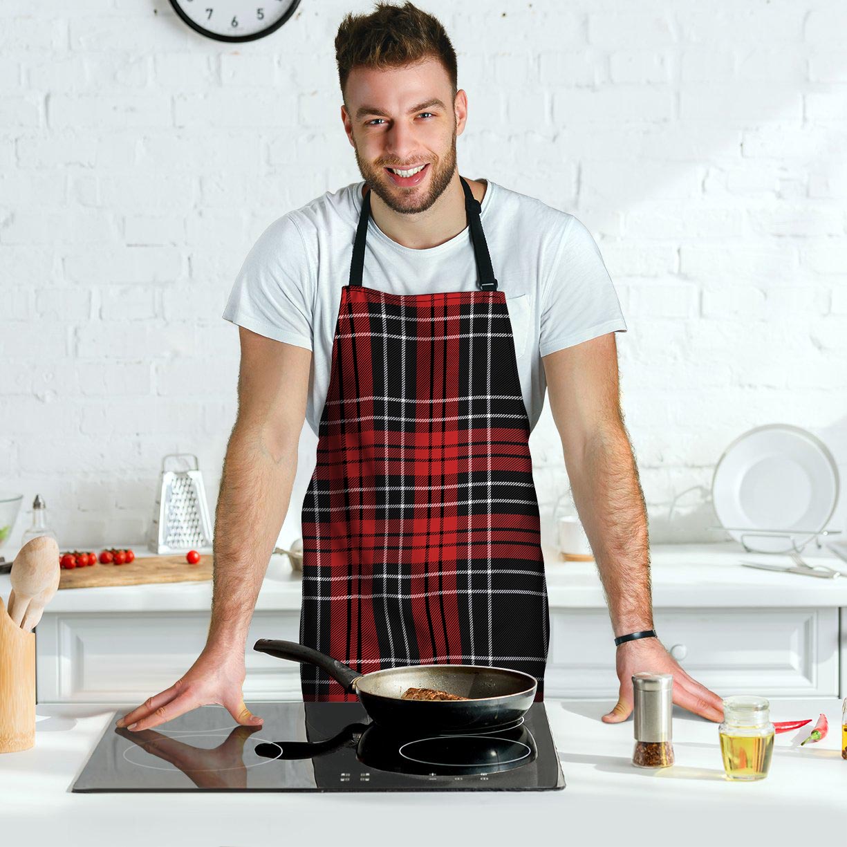 Christmas Red Plaid Scottish Men's Apron-grizzshop