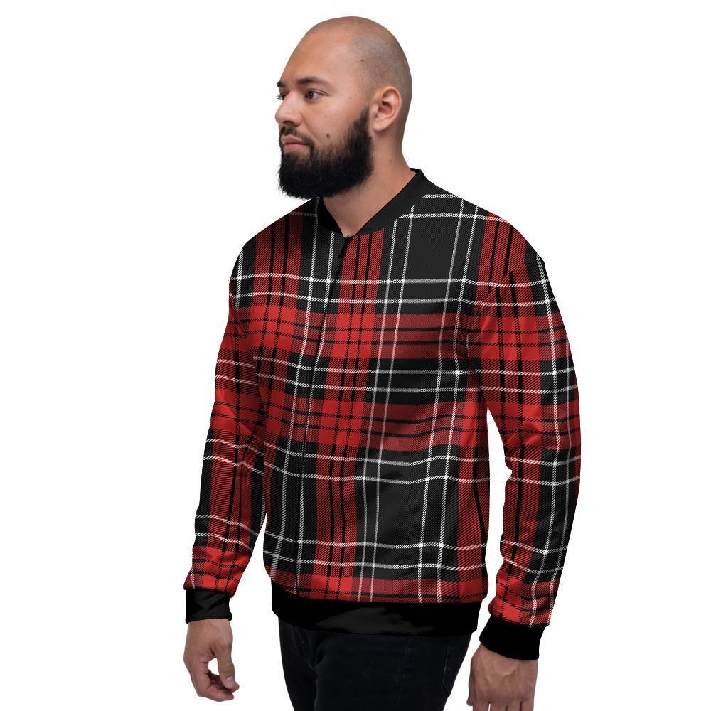 Christmas Red Plaid Scottish Men's Bomber Jacket-grizzshop