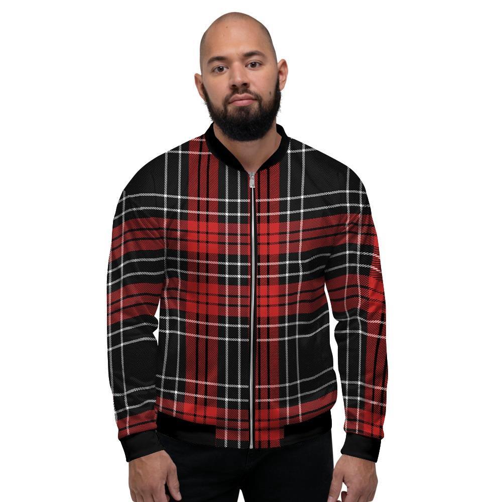 Christmas Red Plaid Scottish Men's Bomber Jacket-grizzshop