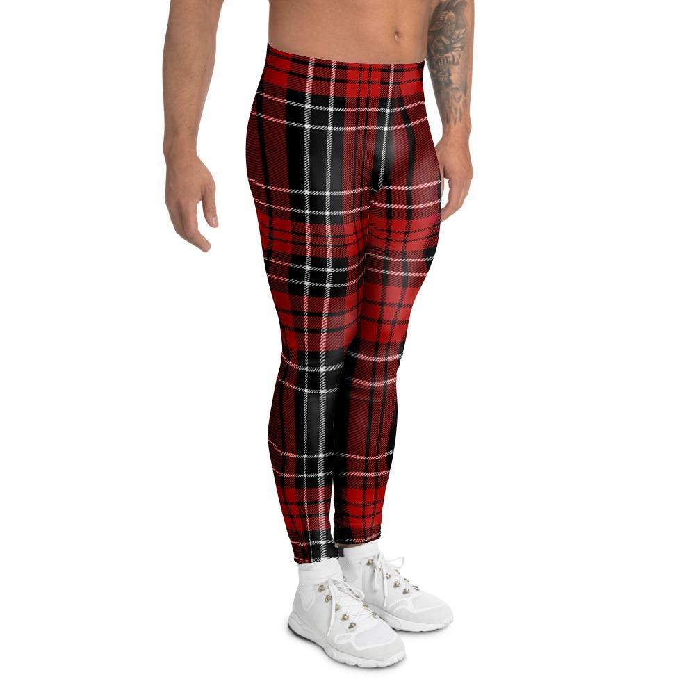 Christmas Red Plaid Scottish Men's Leggings-grizzshop