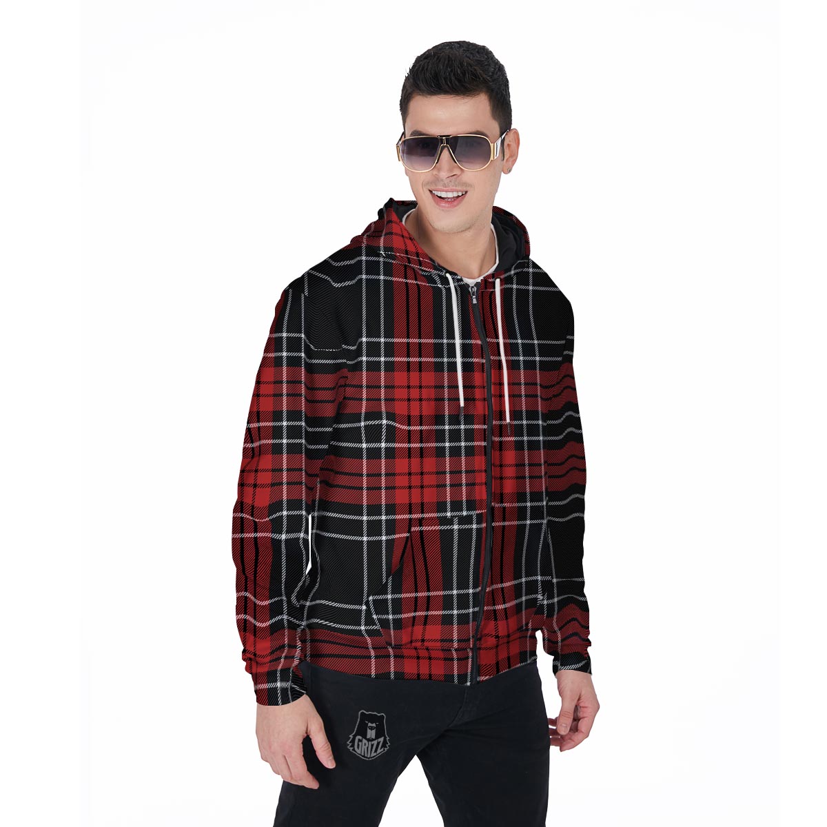 Christmas Red Plaid Scottish Men's Zip Up Hoodie-grizzshop