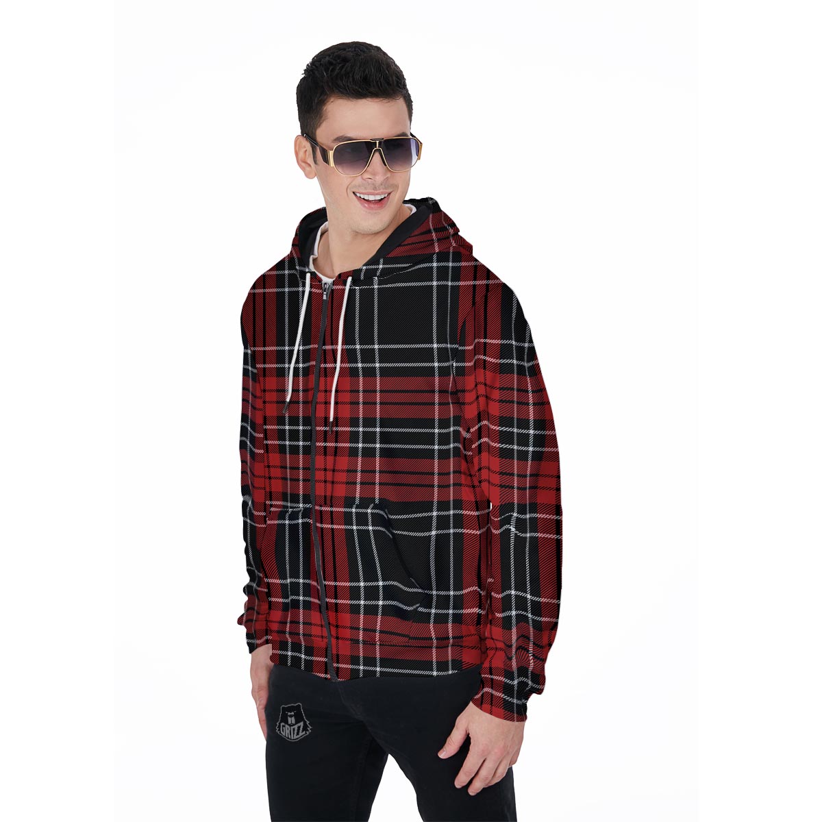 Christmas Red Plaid Scottish Men's Zip Up Hoodie-grizzshop
