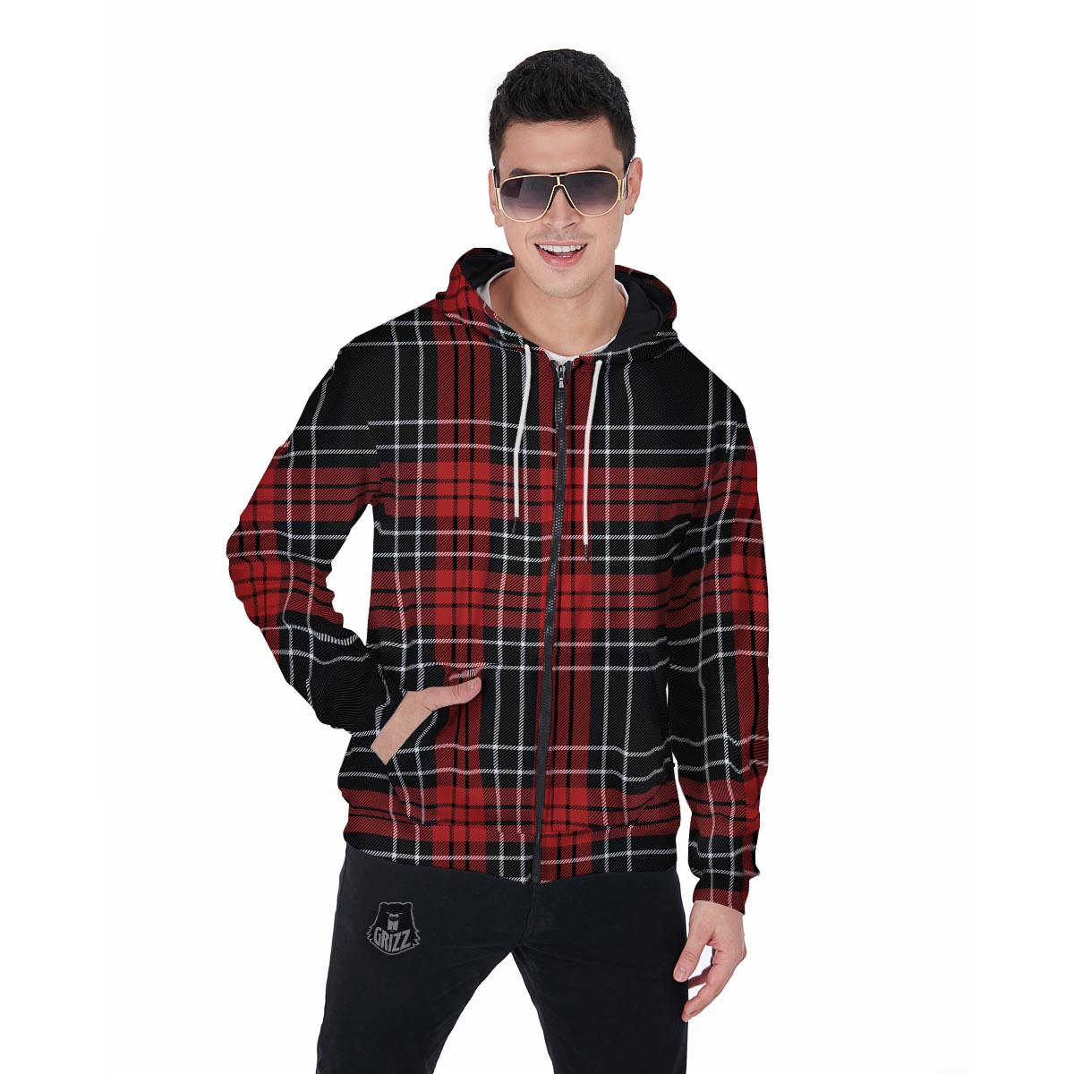 Christmas Red Plaid Scottish Men's Zip Up Hoodie-grizzshop