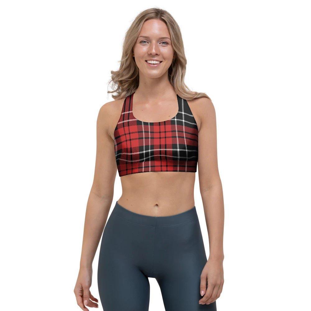 Christmas Red Plaid Scottish Sports Bra-grizzshop