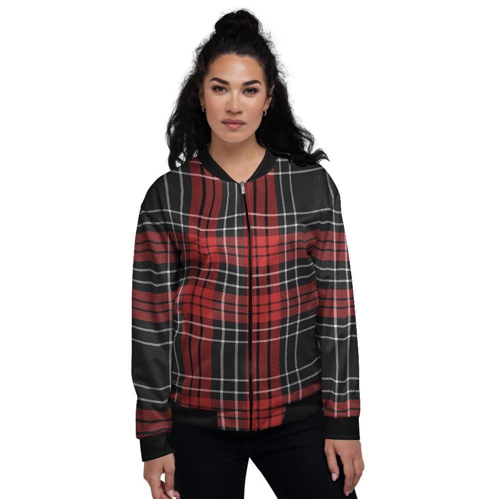 Christmas Red Plaid Scottish Women's Bomber Jacket-grizzshop