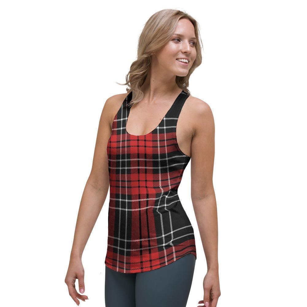 Christmas Red Plaid Scottish Women's Racerback Tank Top-grizzshop