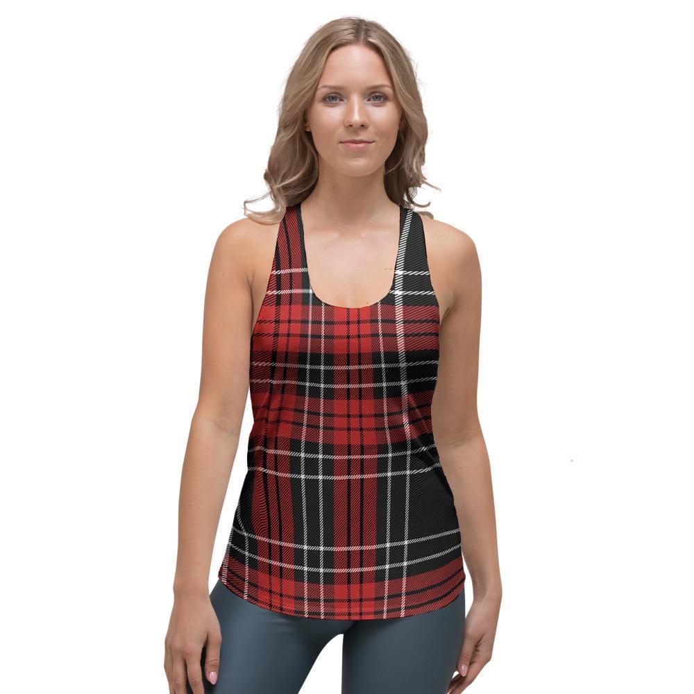 Christmas Red Plaid Scottish Women's Racerback Tank Top-grizzshop